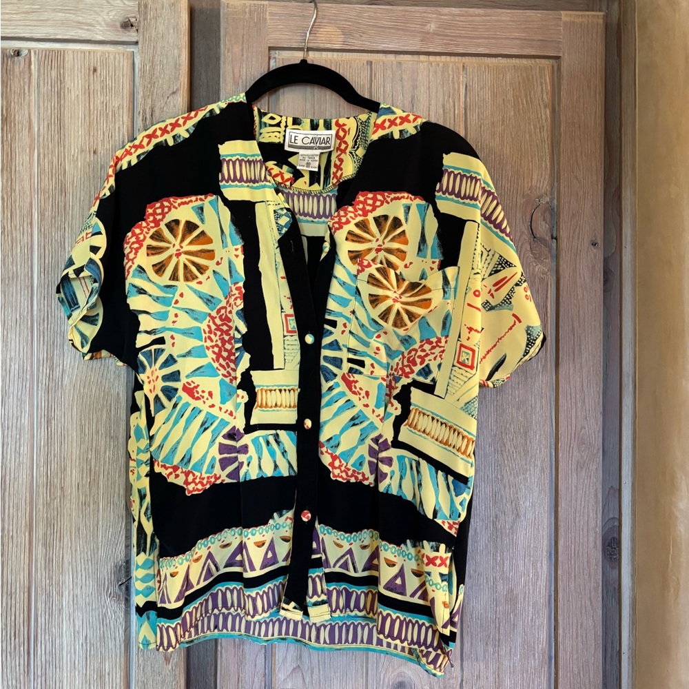 Le Caviar Colorful Geometric short sleeve blouse